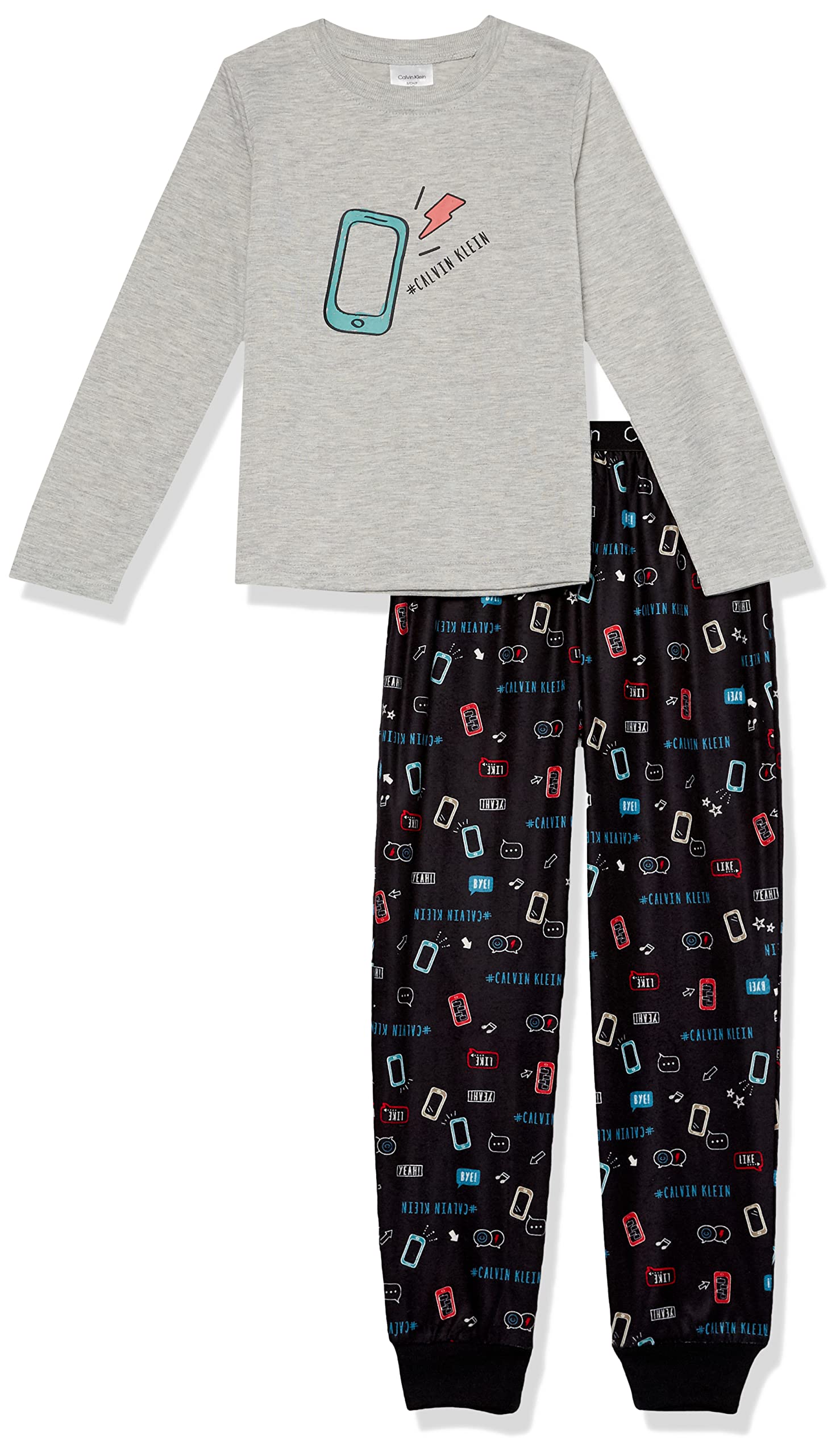 Calvin Klein Boys' Long Sleeve Tee and Plaid Jogger Pajama Set